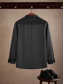 Manfinity Men's Textured Design Casual Business Long Sleeve Shirt Silk Shirts Satin Men Shirt Luxury Shirts Black Dress Shirt For Old Money,Daily Leisure, Weekend Trips, Outdoor Activities, Travel Expeditions, Relaxed Work Environments Or Semi-Formal Occasions,Boyfriend/Husband Gift, Anniversary Gift Christmas - Black - View 2