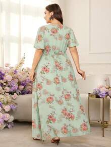 Modelyn Vestido Maxi Romántico de Gasa con Estampado Floral, Mangas Abullonadas, Corte A, Talla Grande, Primavera/Verano - Multicolor - Ver 2