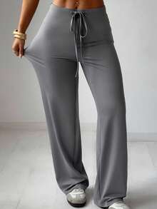 SHEIN EZwear 夏季休闲两件套女士针织抽绳腰休闲裤套装 - 彩色 - 查看 11