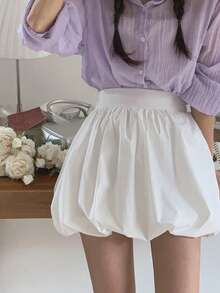 DAZY 少女高腰纯色休闲时尚泡泡裙 - 白色 - 查看 1