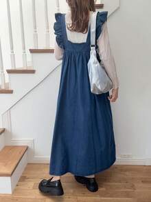 FRIFUL Women's Knotted Frill Trim Denim Dress - Blue - View 2