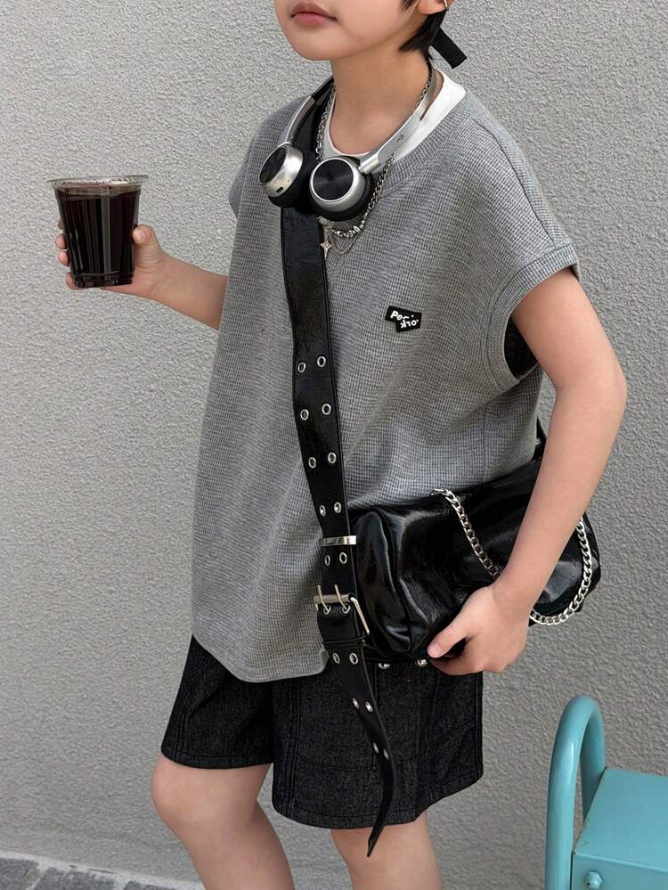 Tween Boy Letter Print Casual Loose Fit Tank Top Summer