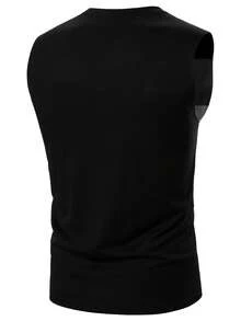 Manfinity Homme Men's Black And White Striped Summer Casual Tank Top,Fashionable Street Hip Hop Style Color Block Sleeveless Tee,Classic Fit Round Neck Work T Shirt - Black - View 2
