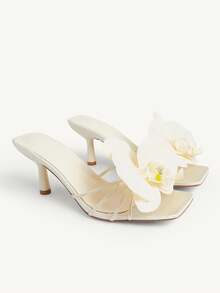 CUCCOO CHICEST Giày sandal nữ đơn giản màu đen họa tiết da rắn, mũi vuông, gót thấp, kiểu dáng thanh lịch, thích hợp cho đám cưới. - Màu vàng nhạt - Xem 3