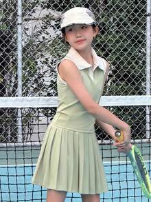 DAZY 女童休闲Polo领上衣和裙子套装，运动装 - 綠色 - 查看 1