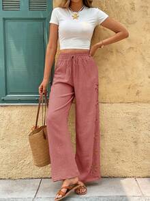 SHEIN Frenchy 女士纯色简约休闲裤 - 藕粉色 - 查看 4