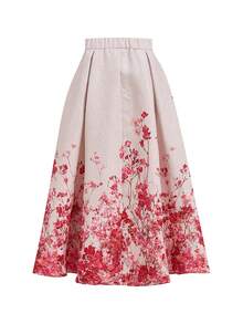 Ellevyn Blusa de punto elástica ajustada con hombros descubiertos y flores 3D rosas a rayas, con falda evasé. Falda elegante de jacquard para uso diario, vacaciones, primavera/verano - Multicolor - Ver 13