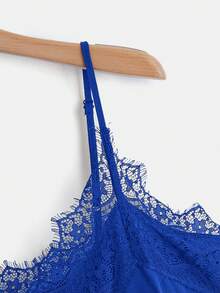 SHEIN Clasi Plus Size Solid Color Spaghetti Strap Lace Patchwork Casual Camisole Tank Top For Summer, Summer Tops - Royal Blue - View 4