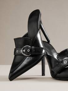 SHUZIA Women's Pointed Toe Faux Leather Fashionable Slip-On Pumps - Black - View 3