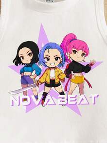 SHEIN Fashionable Cartoon Girl, Star, K-Pop Superstars , Young Girl Casual Minimalist Cartoon Pattern Round Neck Vest, Suitable For Summer Daily Wear & Street Style - Multicolor - View 6