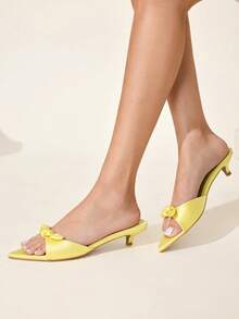 CUCCOO CHICEST 女士尖头蝴蝶结装饰优雅细高跟凉鞋 - 黃色 - 查看 10
