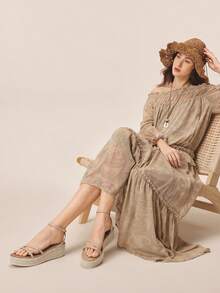 Styleloop 女士编织绳坡跟凉鞋，度假风波西米亚复古美式西部音乐节派对装扮 - 杏色3 - 查看 2