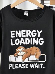 2pcs/Set Teenage Boys' Black Short Sleeve Top And Plaid Pants Casual Pajama Set - Black - View 6