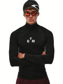 Acti Log Men's Casual Comfortable Quick-Dry Turtleneck Sports T-Shirt - Dark Grey - View 5