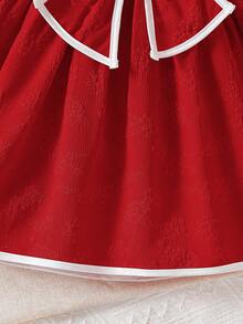 SHEIN Baby Girl Elegant Textured Fabric Contrast Bow Dress - Red - View 5