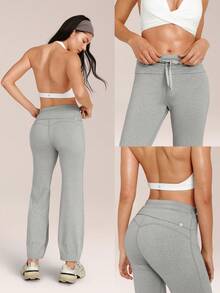 GLOWMODE CloudKnit Move & Glow 弹力柔软轻盈可调节抽绳腰带侧插袋翻边喇叭裤日常休闲街头风 - 灰色 - 查看 7