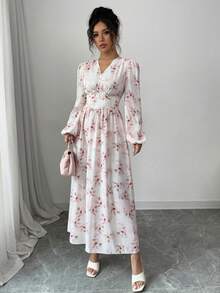 Modelyn 女士梭织印花链条腰A字连衣裙 - 粉色 - 查看 4