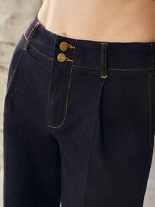 MOTF PREMIUM WOMEN'S WIDE LEG PRESS CREASE JEANS - Navy Blue - View 2