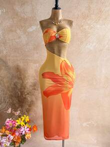 Soleia 女士管状金属花朵装饰镂空性感沙滩度假约会长裙 - 彩色 - 查看 6