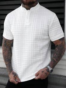 Manfinity CasualCool Áo Polo nam tay ngắn cổ đứng màu trơn, kiểu dáng thường ngày - trắng - Xem 6