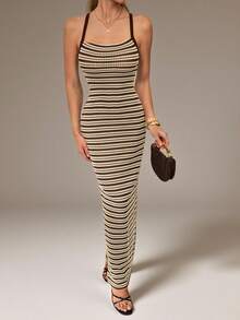 SHEIN Tall Women's Fashion Vacation Casual Spaghetti Strap Dress - Coffee - View 6