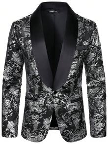 Manfinity AFTRDRK 男士时尚全印花长袖燕尾服西装外套，披肩领 - 黑色 - 查看 4