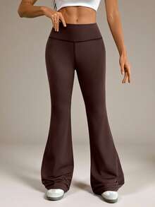 SHEIN Tall 女士高腰弹力瑜伽裤，塑身健身紧身裤 - 棕色 - 查看 4