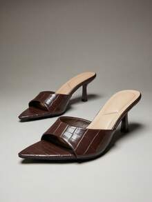 SHUZIA Women Comfortable Kitten Heel Pointy Toe Heel Sandals - Brown - View 6