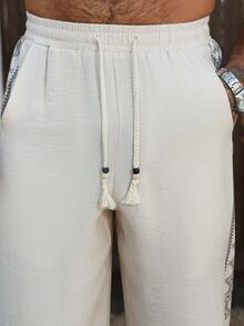 Manfinity RSRT Men's Vacation Drawstring Waist Geometric Print Wide Leg Pants - Khaki - View 7