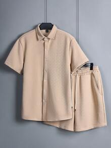 Manfinity RSRT Conjunto de camisa de manga corta y pantalones cortos de unicolor para hombre - Caqui - Ver 3