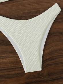 Swim Mod Summer Beach Twist Detail Strapless Bikini Set Wedding - Beige - View 4