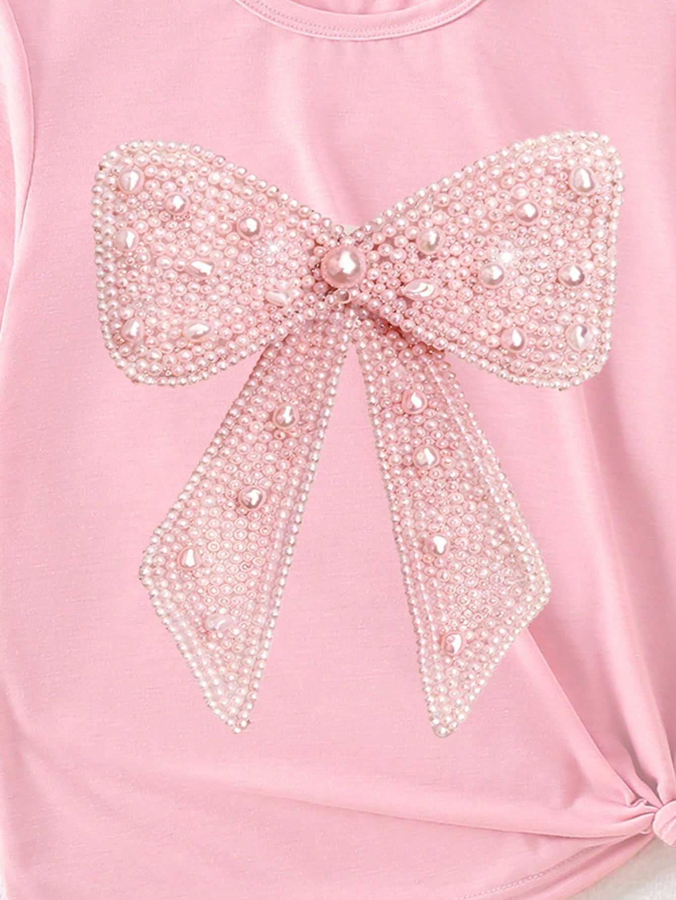 قميص قصير وردي أساسي مريح مزين برسومات وفصوص زخرفي...