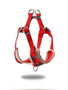 Cute Cartoon Bear Pattern Reflective Stripe Pet Chest And Back Harness Leash Set, Made Of Soft Nylon Material, Adjustable Vest Design With Metal Buckles. Suitable For Small And Medium-Sized Dogs And Cats For Outdoor Walks. - Red - View 4