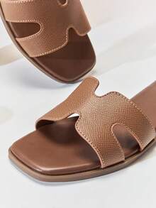 Mini mi Kids Dark Olive Slides -French Riviera-Inspired Architectural Cutout For Resort Nights To Metro Chic - Olive Green - View 4