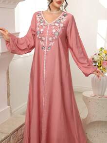 Yasmyna 花卉刺绣灯笼袖长袍 - 粉色 - 查看 3