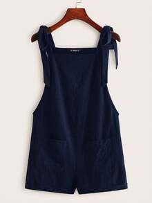 SHEIN EZwear 大码纯色无袖休闲抽绳宽松藏蓝色梭织连体裤（女款） - 藏蓝色 - 查看 1