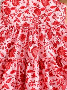 Emery Rose Kids 少女碎花无袖荷叶边休闲连衣裙 - 玫紅色 - 查看 7