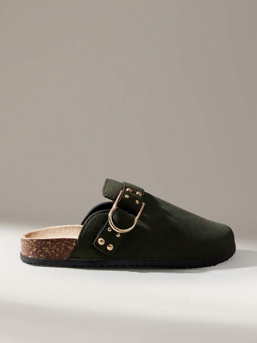 Solecia 女士搭扣设计休闲一脚蹬穆勒鞋 - 墨綠色 - 查看 1
