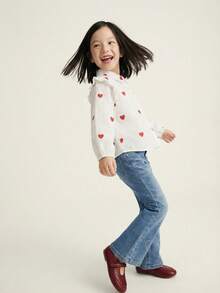 Maija Kids Heart Print Frill Trim Casual Long Sleeve Blouse - Red and White - View 10
