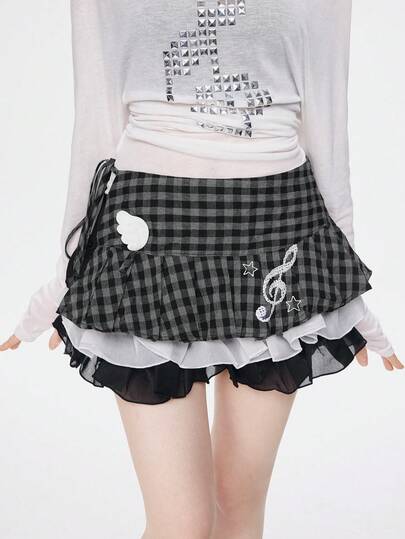 ROMWE Anime 1 pieza Accesorio de cintura con cordones estilo retro pop art a cuadros, lunares y alas, tipo Y2K Baddie Kawaii, adecuado para universidad, compras, conciertos, etc.