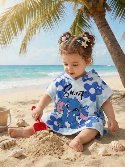 SHEIN Baby Girls Cute Rabbit Print Swimwear, Polyester Fabric, Fashionable Colorful Casual Swimsuit For Summer Swimming