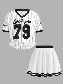 Tween Girls' Casual Sports Short Sleeve Set,Kids - Black and White - View 8