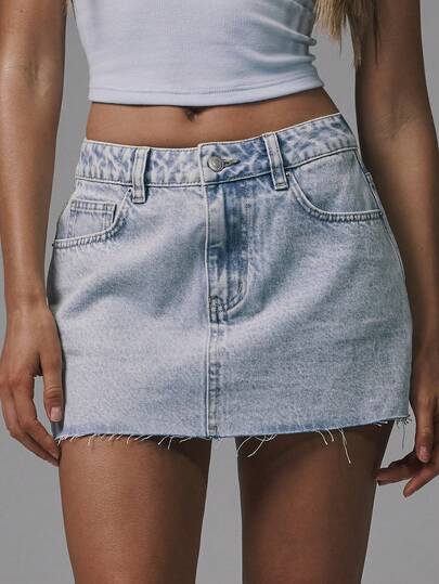 MUSERA Low Waist Raw Hem Denim Mini Skirt Basics Winter Cute Streetwear Going Out Casual Core Denim