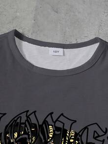 SHEIN Coolqubz Tween Boys' Fashionable Graphic Print Casual Short Sleeve Crew Neck T-Shirt, Summer - Multicolor - View 5