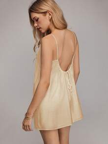 HautHeat Women's Solid Color Pleated Casual Everyday Sleepwear Slip Dress - Yellow - View 2