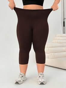 Solflare 黑色大码女式健身服、七分紧身裤、春夏服装 - 巧克力棕 - 查看 1