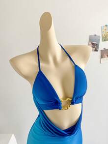 Soleia Women's Ombre Cutout Back Halter Neck Dress - Multicolor - View 3