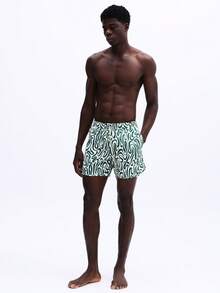 SUMWON Beach Vacation Swim Trunks With Abstract Wave Pattern Side Pockets Summer Swimming Casual Swimwear - Multicolor - View 3