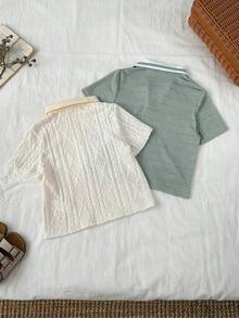 2件套 男童休闲时尚度假风针织短袖Polo衫，春夏款 - 綠色 - 查看 2