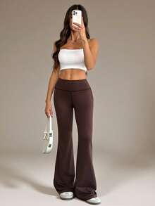 SHEIN Tall 女士高腰弹力瑜伽裤，塑身健身紧身裤 - 棕色 - 查看 6